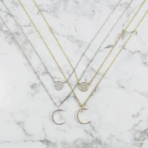 Silver OR Gold Moon & Circle Layered Necklace Set